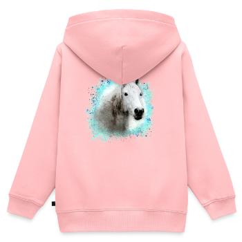 cheval , moisi ,graffiti , peinture,cheval blanc, - Sweat Premium à capuche zippé enfant bio - rose - Dos - AI Model Kid Female (0cm)