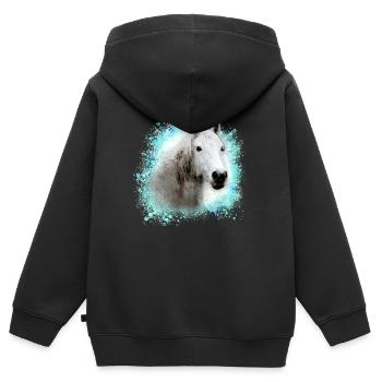 pferd ,schimmel ,graffiti , malerei,weisses pferd, - Kinder Premium Organic Zip Hoodie - Schwarz - Hinten - AI Model Kid Male (0cm)