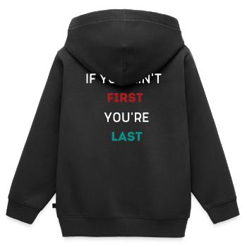 WENN DU NICHT DER ERSTE BIST, BIST DU DER LETZTE - Kinder Premium Organic Zip Hoodie - Schwarz - Hinten - AI Model Kid Male (0cm)