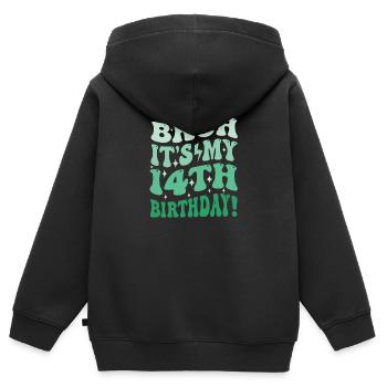 Bruh it's My 14th Birthday Gifts For Boys & Girls - Kids Premium Organic Zip-up Hoodie - black - Back - AI Model Kid Male (0cm)