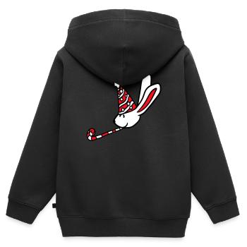 Lapin Anniversaire Années Vieux Cadeau Serviette Chapeau de fête - Sweat Premium à capuche zippé enfant bio - noir - Dos - AI Model Kid Male (0cm)