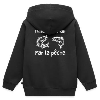 facilement distrait par la pêche - Sweat Premium à capuche zippé enfant bio - noir - Dos - AI Model Kid Male (0cm)