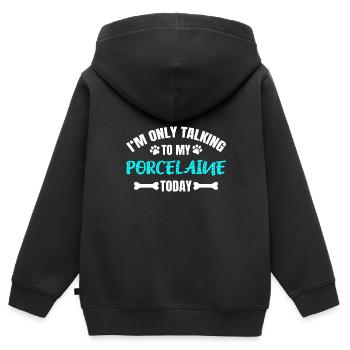 Porcelaine - Sweat Premium à capuche zippé enfant bio - noir - Dos - AI Model Kid Male (0cm)