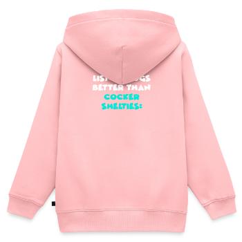 Cocker Shelties - Sweat Premium à capuche zippé enfant bio - rose - Dos - AI Model Kid Female (0cm)