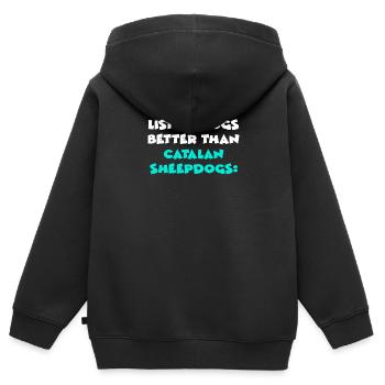 Chiens de berger catalans - Sweat Premium à capuche zippé enfant bio - noir - Dos - AI Model Kid Male (0cm)