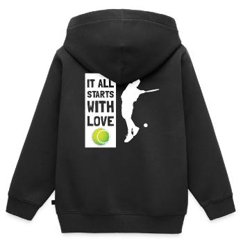 It All Starts With Love - Tennis - White - Kinder Premium Organic Zip Hoodie - Schwarz - Hinten - AI Model Kid Male (0cm)