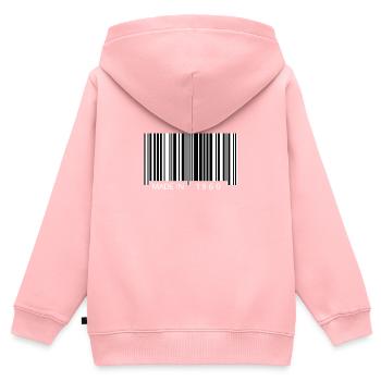 Fabriqué en 1960 Cadeau de code-barres - Sweat Premium à capuche zippé enfant bio - rose - Dos - AI Model Kid Female (0cm)