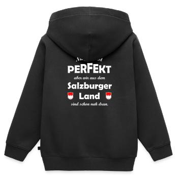 Zuhause in Salzburg Österreich - Kinder Premium Organic Zip Hoodie - Schwarz - Hinten - AI Model Kid Male (0cm)