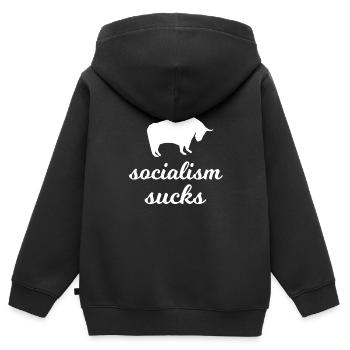 Für den Kapitalist - Kinder Premium Organic Zip Hoodie - Schwarz - Hinten - AI Model Kid Male (0cm)