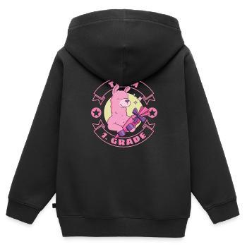 Llama Alpaga Inscription scolaire Schoolchild School Cone - Sweat Premium à capuche zippé enfant bio - noir - Dos - AI Model Kid Male (0cm)
