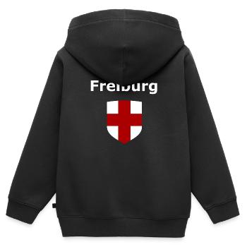 Les Fribourgeois - Sweat Premium à capuche zippé enfant bio - noir - Dos - AI Model Kid Male (0cm)