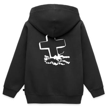 Idée cadeau funéraire du cimetière Tombstone - Sweat Premium à capuche zippé enfant bio - noir - Dos - AI Model Kid Male (0cm)