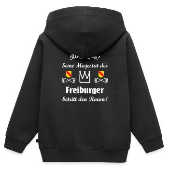La Majesté de Fribourg - Sweat Premium à capuche zippé enfant bio - noir - Dos - AI Model Kid Male (0cm)