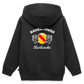 Die Heimatstadt Karlsruhe - Kinder Premium Organic Zip Hoodie - Schwarz - Hinten - AI Model Kid Male (0cm)