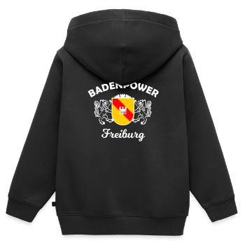 La puissance de Fribourg - Sweat Premium à capuche zippé enfant bio - noir - Dos - AI Model Kid Male (0cm)