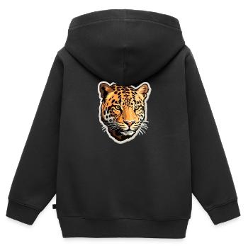 Léopard - Sweat Premium à capuche zippé enfant bio - noir - Dos - AI Model Kid Male (0cm)