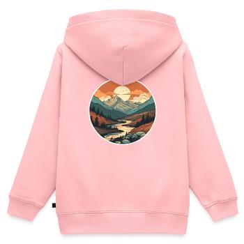 Nature Randonnée Paysage - Sweat Premium à capuche zippé enfant bio - rose - Dos - AI Model Kid Female (0cm)