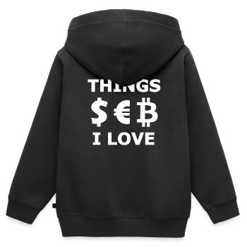 Dollar, Euro et Bitcoin - Sweat Premium à capuche zippé enfant bio - noir - Dos - AI Model Kid Male (0cm)