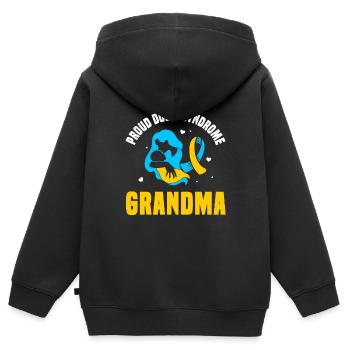 Fier syndrome de Down Grand-mère - Sweat Premium à capuche zippé enfant bio - noir - Dos - AI Model Kid Male (0cm)
