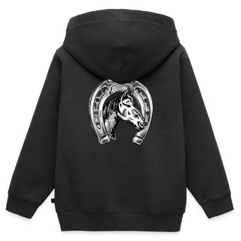 Cheval en fer à cheval - Sweat Premium à capuche zippé enfant bio - noir - Dos - AI Model Kid Male (0cm)