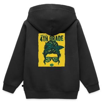 Bonjour 4ème année Messy Bun Girls Cute Heart Back - Sweat Premium à capuche zippé enfant bio - noir - Dos - AI Model Kid Male (0cm)
