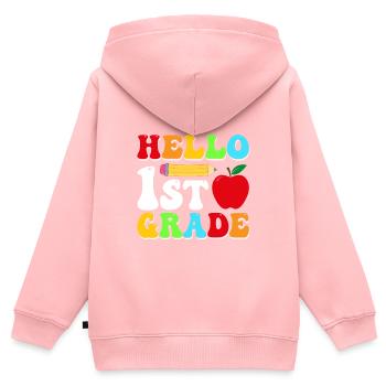Bonjour 1ère année de rentrée scolaire Premier jour - Sweat Premium à capuche zippé enfant bio - rose - Dos - AI Model Kid Female (0cm)