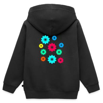 Zahnrad, Zahnräder, Räder, bunt - Kinder Premium Organic Zip Hoodie - Schwarz - Hinten - AI Model Kid Male (0cm)