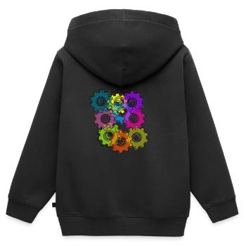 Zahnrad, Zahnräder, Räder, bunt - Kinder Premium Organic Zip Hoodie - Schwarz - Hinten - AI Model Kid Male (0cm)