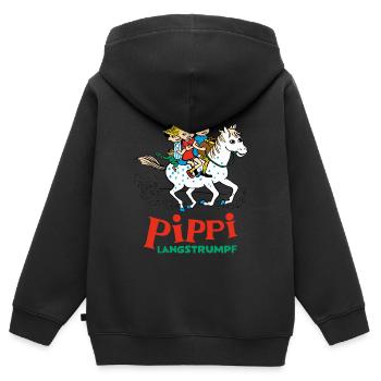 Pippi Langstrumpf Ausritt Mit Annika Und Tommy - Kinder Premium Organic Zip Hoodie - Schwarz - Hinten - AI Model Kid Male (0cm)