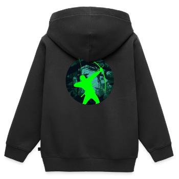 Drôle de cadeau archer archer - Sweat Premium à capuche zippé enfant bio - noir - Dos - AI Model Kid Male (0cm)