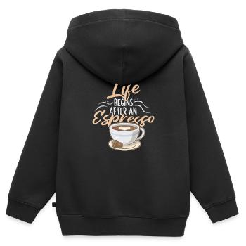 Café expresso - Sweat Premium à capuche zippé enfant bio - noir - Dos - AI Model Kid Male (0cm)