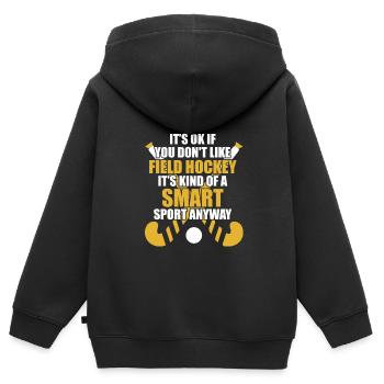Feldhockey - Kinder Premium Organic Zip Hoodie - Schwarz - Hinten - AI Model Kid Male (0cm)