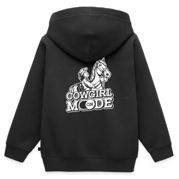 Équitation Rodéo - Sweat Premium à capuche zippé enfant bio - noir - Dos - AI Model Kid Male (0cm)