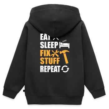 Eat Sleep Fix Stuff Repeat - Kinder Premium Organic Zip Hoodie - Schwarz - Hinten - AI Model Kid Male (0cm)