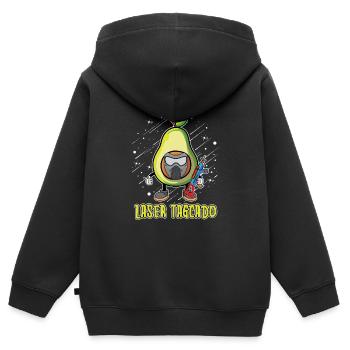 Laser Tag - Kinder Premium Organic Zip Hoodie - Schwarz - Hinten - AI Model Kid Male (0cm)
