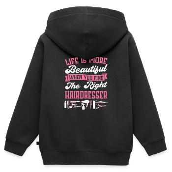 Coiffeur Coiffeur Coiffure Coiffure Coiffure Coiffure - Sweat Premium à capuche zippé enfant bio - noir - Dos - AI Model Kid Male (0cm)