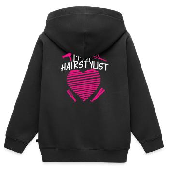 Coiffeur Coiffeur Coiffure Coiffure Coiffure Coiffure - Sweat Premium à capuche zippé enfant bio - noir - Dos - AI Model Kid Male (0cm)