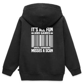 Drôle de lettre Livreur Post Post Cadeaux - Sweat Premium à capuche zippé enfant bio - noir - Dos - AI Model Kid Male (0cm)