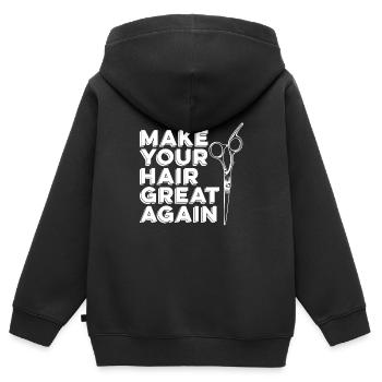 Coiffeur Coiffeur Coiffure Coiffure Coiffure Coiffure - Sweat Premium à capuche zippé enfant bio - noir - Dos - AI Model Kid Male (0cm)