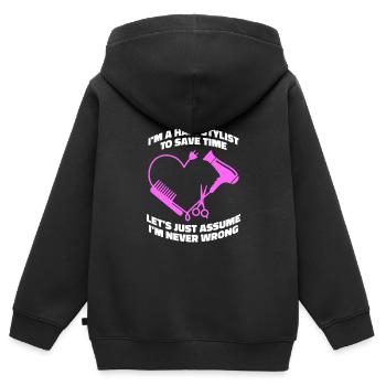 Coiffeur Coiffeur Coiffure Coiffure Coiffure Coiffure - Sweat Premium à capuche zippé enfant bio - noir - Dos - AI Model Kid Male (0cm)