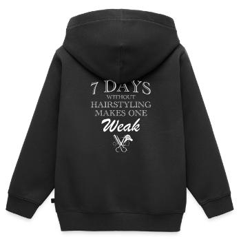 Coiffeur Coiffeur Coiffure Coiffure Coiffure Coiffure - Sweat Premium à capuche zippé enfant bio - noir - Dos - AI Model Kid Male (0cm)
