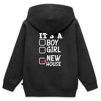 Cadeau d’achat de maison de propriétaire - Sweat Premium à capuche zippé enfant bio - noir - Dos - AI Model Kid Male (0cm)
