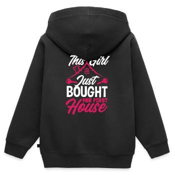 Cadeau d’achat de maison de propriétaire - Sweat Premium à capuche zippé enfant bio - noir - Dos - AI Model Kid Male (0cm)