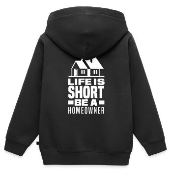 Cadeau d’achat de maison de propriétaire - Sweat Premium à capuche zippé enfant bio - noir - Dos - AI Model Kid Male (0cm)