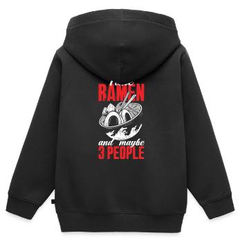 J’aime les ramen et 3 personnes Drôle de cadeau ramen - Sweat Premium à capuche zippé enfant bio - noir - Dos - AI Model Kid Male (0cm)