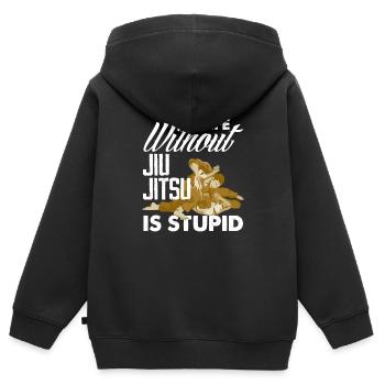 Jiu Jitsu Jiu Jitsu Jiu Jitsu - Sweat Premium à capuche zippé enfant bio - noir - Dos - AI Model Kid Male (0cm)