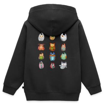 Eule Uhu Tier Waldtier Steinkauz Schleiereulen Fun - Kinder Premium Organic Zip Hoodie - Schwarz - Hinten - AI Model Kid Male (0cm)