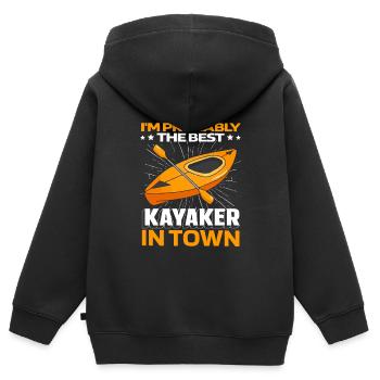 Kajaker Witzig - Kinder Premium Organic Zip Hoodie - Schwarz - Hinten - AI Model Kid Male (0cm)