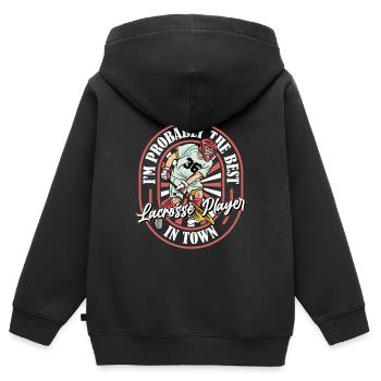 Lacrosse Witzig - Kinder Premium Organic Zip Hoodie - Schwarz - Hinten - AI Model Kid Male (0cm)