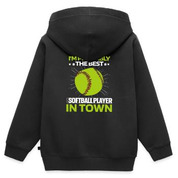 Softball - Kinder Premium Organic Zip Hoodie - Schwarz - Hinten - AI Model Kid Male (0cm)